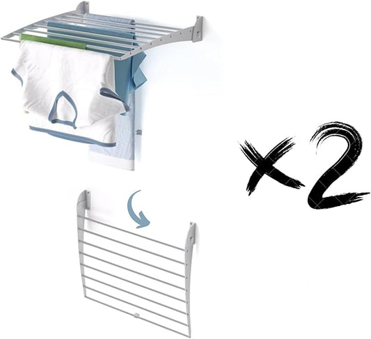 foxydry Fold, Wall Drying Rack, Vertical Drying Rack for Indoor and Outdoor Aluminium and Steel (Grey - Closing Down, 2X Fold 60)