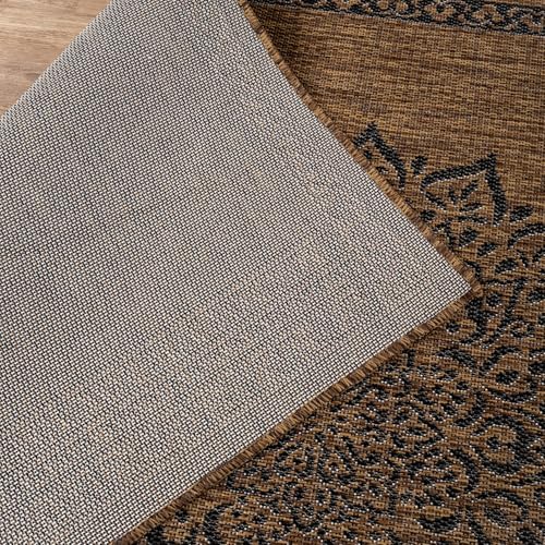 Outdoor Rug 6x9 Medallion Gold Modern Area Rugs for Indoor and Outdoor Patios Kitchen and Hallway Mats Washable Porch Deck Outside Carpet (60 Sq Ft)