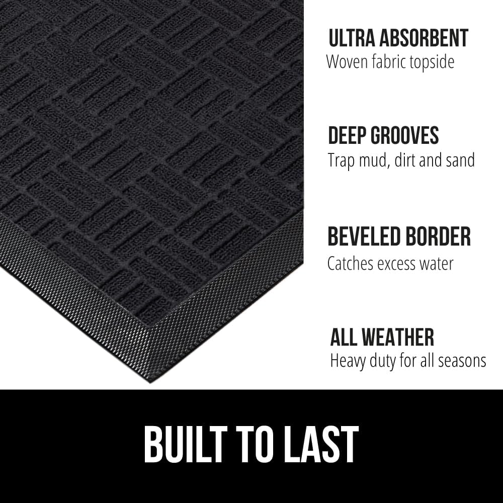 GORILLA GRIP 100% Waterproof All-Season WeatherMax Doormat 35x23, US Designed Natural Rubber, Stain and Fade Resistant, Low Profile Indoor Outdoor Door Mats, Easy Clean Patio Mat, Midnight Maze