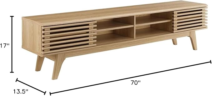 Modway Render Mid-Century Modern Low Profile 70 Inch Media Console TV Stand in Oak, 70"