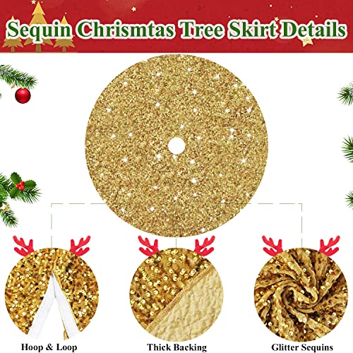 Gold Christmas Tree Skirts 21 Inches Mini Metallic Tree Cover Skirt Personalized Christmas Tree Mat Ornament Rustic Round Small Xmas Tree Skirts for Holiday Festival Home Christmas Indoor Decoration