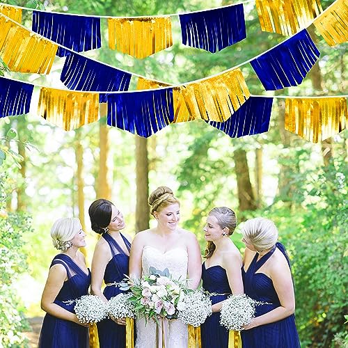 Royal Blue Gold Tassel Banner Metallic Fabric Pennant Bunting Flag for Graduation Retirement Bachelorette Birthday Engagement Wedding Bridal Shower Nautical Ahoy Achor Party Decorations Supplies (18 Count)