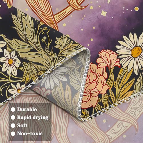 Vintage Sun and Moon Boho Hippie Purple Floral Tapestry 48 x 36 Inch