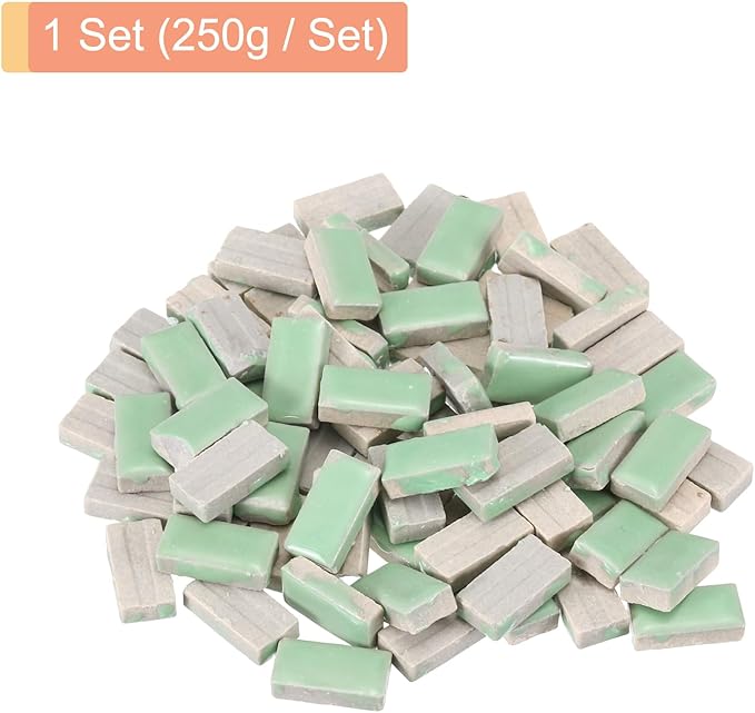 MECCANIXITY 250g Ceramic Mosaic Tiles for Crafts Bulk, Rectangle Light Green Ceramic Tile for Mosaic Kits Garden Stepping Stone Cup Mat