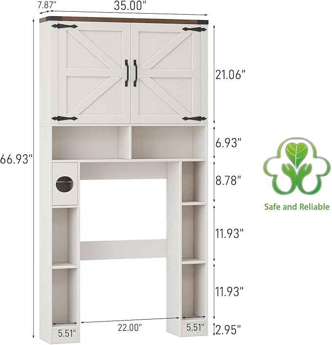 Over The Toilet Storage Cabinet, Farmhouse Storage Cabinet Over Toilet with 2 Barn Doors ，Toilet Paper Holder Stand，Home Space-Saving Toilet Rack, for Laundry, Restroom, Bathroom