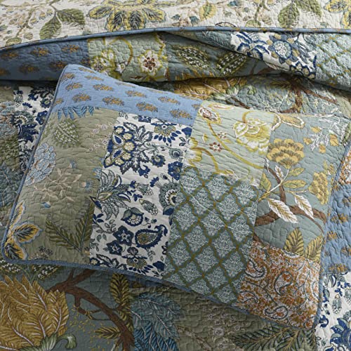 Quilt Set King Bedspread Reversible Green Farmhouse Garden Coverlet Real Patchwork Quilt Set for All Seasons with Pillowcases
