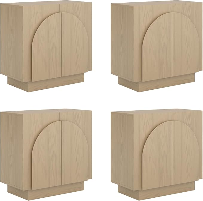 Nathan James Iris Mid-Century Modern Credenza, Light Brown TV Stand, Living Room Wood Storage Cabinet with Arched Cabinet Doors, White Oak, Set of 4