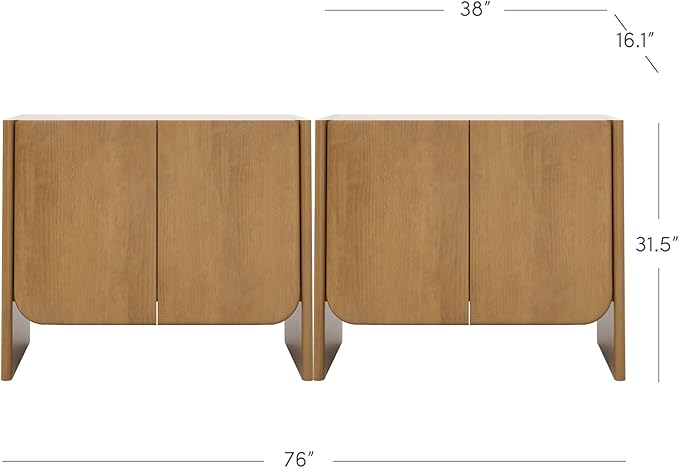 Nathan James Jacala Mid Century Modern Entryway Storage Cabinet with Doors, Living Room Accent Cabinet with Wood Frame, Light Brown Set of 2