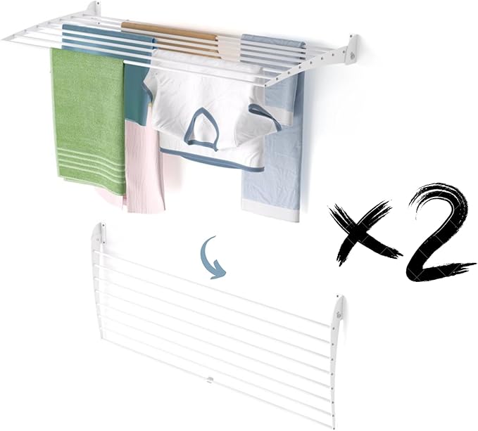 foxydry Fold, Wall Drying Rack, Vertical Drying Rack for Indoor and Outdoor Aluminium and Steel (White - Closing Down, 2X Fold 120)