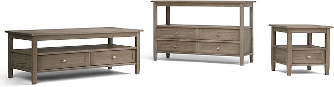 SIMPLIHOME Warm Shaker End Table - 20 inch Wide Solid Wood Side Table in Distressed Grey, Transitional Accent Table for Living Room or Bedroom with Drawer, Open Shelf and Square Tapered Legs