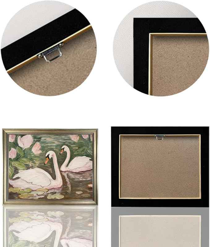Vintage Framed Swan Wall Art Pink and Green Girls Room Decor Girly Office Canvas Print Painting Home Artwork