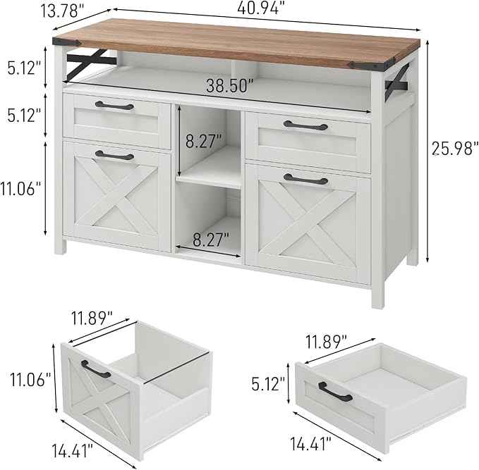 Vabches Farmhouse Filing Cabinet with Adjustable Shelf for Home Office, Lateral File Cabinets 4 Drawers with Open Storage Shelf, Filing Organization Storage Cabinets for Hanging Files Letter/A4