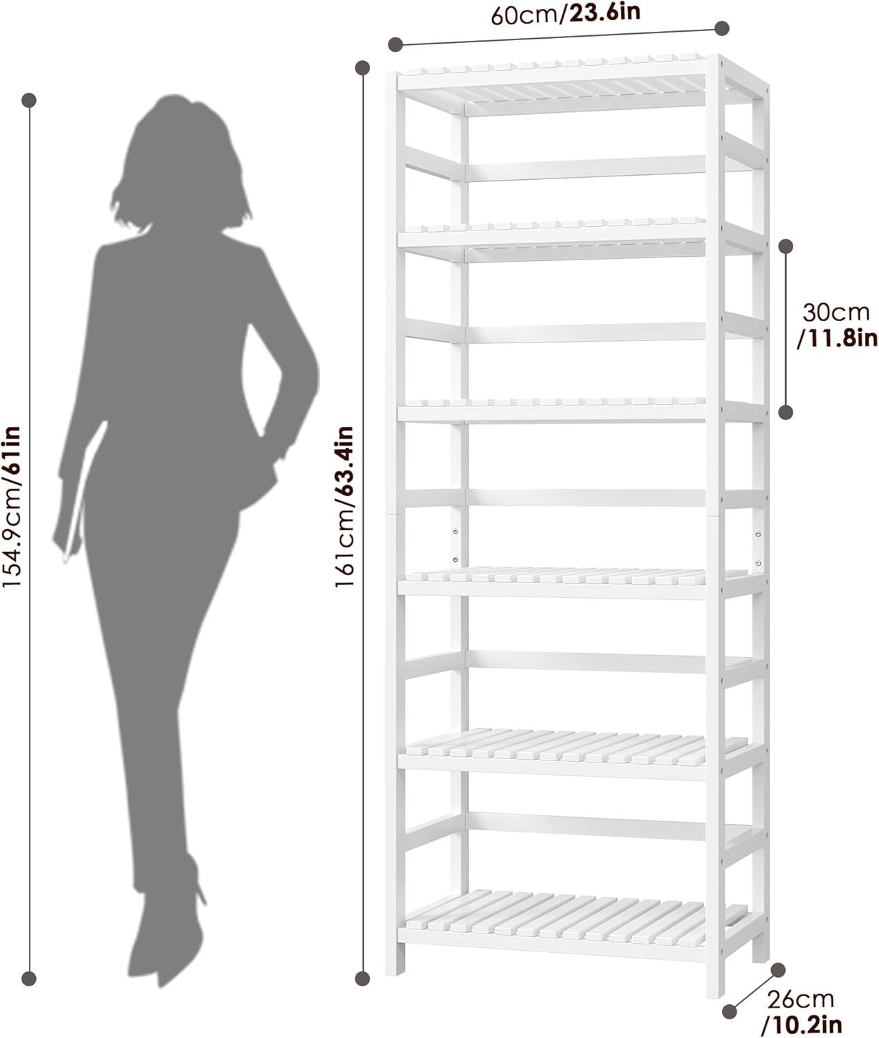 FOTOSOK 6-Tier Bamboo Shelf, Bamboo Bookcase with Adjustable Shelves, Free Standing Storage Shelf Unit, Plant Flower Stand for Bathroom, Kitchen, Home Office, White - Décor Diaries