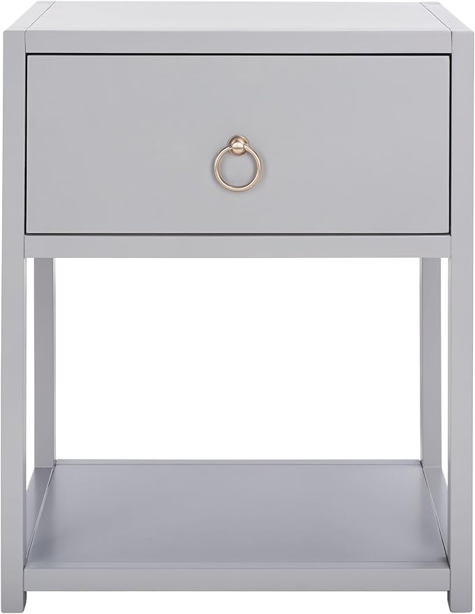 SAFAVIEH Home Collection – Yudi Grey Nightstand with Drawer & Shelf, Contemporary Accent Storage Table, Fully Assembled (NST9201D)
