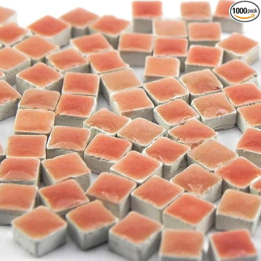 Make a Real Mosaic, Small Ceramic Square Mosaic Tiles 1000 Pieces 5mm Salmon Orange, WR02