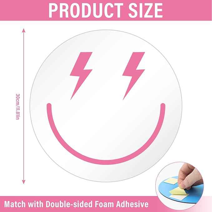 DARENYI Pink Preppy Mirror Circle, 12 inch Smiling Face Aesthetic Mirror for Teen Girls Preppy Room Wall Decor