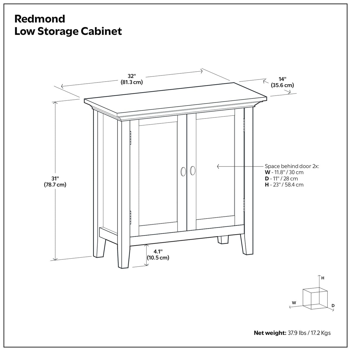 Redmond 32" Solid Wood Cabinet in Light Golden Brown