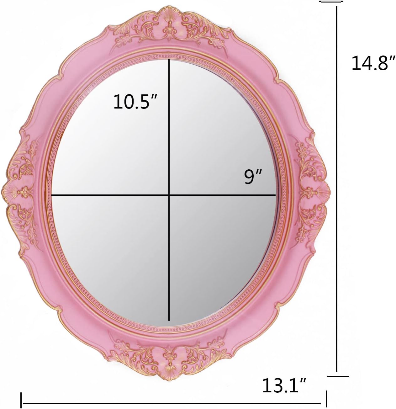 Vintage Decorative Wall Mirror 14.8 x 13.1 Inch Oval Mirror（Pink）
