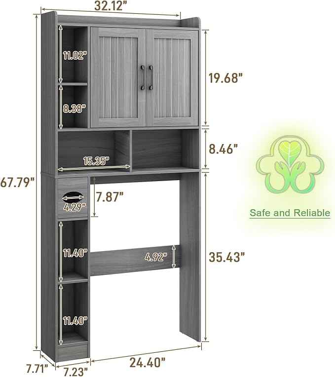 Vabches Over The Toilet Storage Cabinet, Farmhouse Storage Cabinet Over Toilet with Barn Door，Home Space-Saving Toilet Rack for Bathroom, Restroom and Laundry.（Wash Grey）