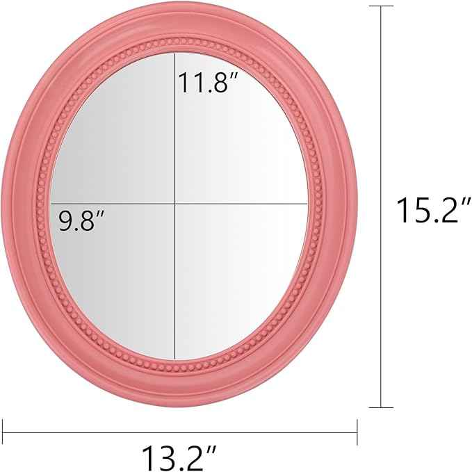 Funerom Oval Bathroom Mirror Bedroom Mirror wall Mirror (Pink, 15.2" L x 13.2" W)