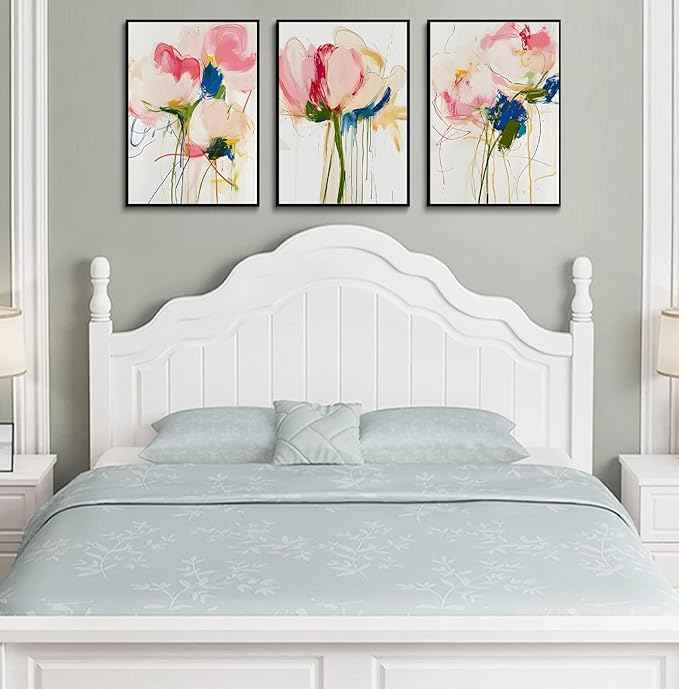 3PCS Colorful Abstract Line Floral Canvas Wall art Botanical Floral Line Posters Print Modern Minimalist Flower Pictures Wall Decoration for Girls' Room Bedroom Living room Unframed