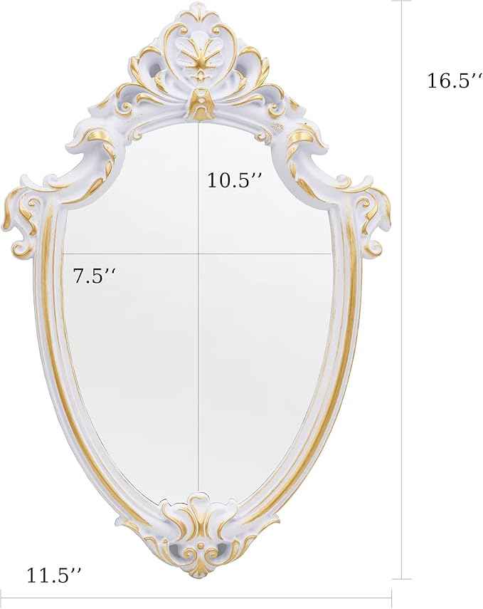 Eaoundm 16.5 x 11 inch Vintage Mirror Antique Mirror Decorative Wall Mirror Shield Shape (White)