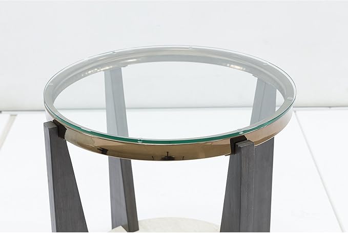 Signature Design by Ashley Frazwa Modern Glass-Tabletop End Table with Open Lower Shelf, Dark Brown & Beige