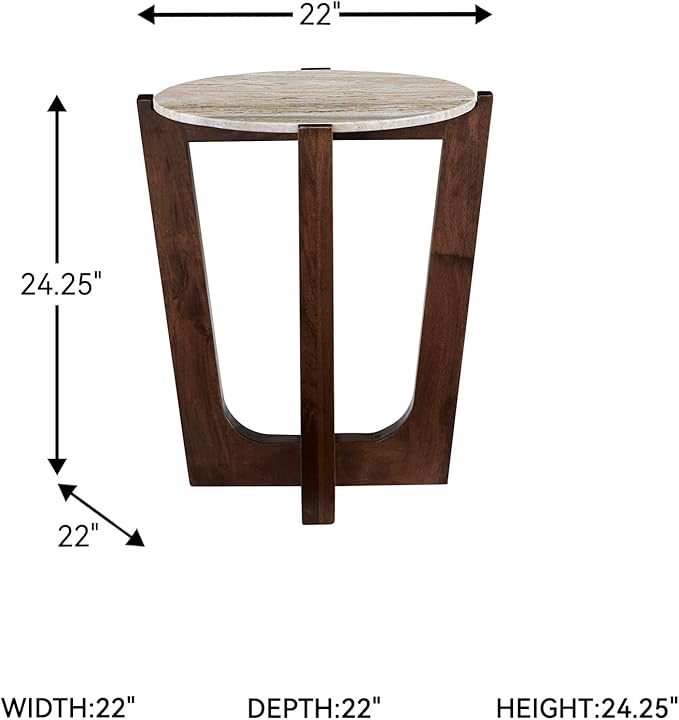 Signature Design by Ashley Tanidore Casual Marble Tabletop End Table with Cross Legs, Light Brown & Dark Brown