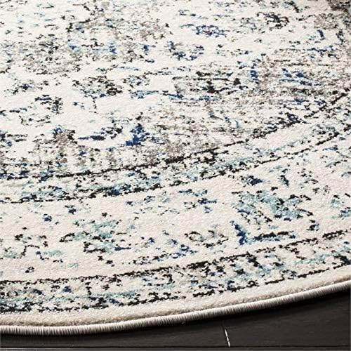 SAFAVIEH Evoke Collection Area Rug - 4' Round, Ivory & Grey, Shabby Chic Oriental Medallion Design, Non-Shedding & Easy to Clean, Ideal for Living Room, Bedroom, Dining Space (EVK220D)