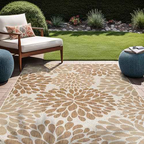 Outdoor Rug 8x10 Modern Exotic Tropical Leaf Area Rugs for Indoor and Outdoor Patio Deck Porch Garden Water Resistant Washable Outside Carpet