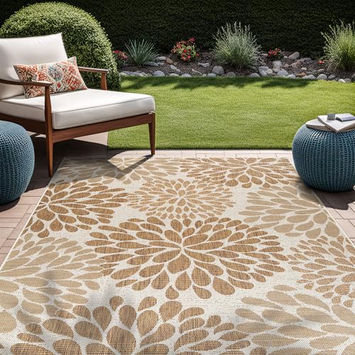 Outdoor Rug 5x7 Modern Exotic Tropical Leaf Area Rugs for Indoor and Outdoor Patio Deck Porch Garden Water Resistant Washable Outside Carpet