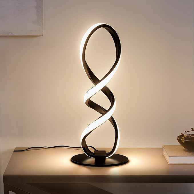 Modern Table Lamp - Stepless Dimmable LED Spiral Lamp, Black, 12W, 3200K, Warm White, Contemporary, for Bedroom, Living Room