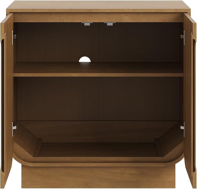 Nathan James Joey Mid Century Modern Storage Cabinet, Arched Accent Cabinet with Rounded Bottom Edges and Integrated Door Pull Cutouts, Light Brown Set of 3