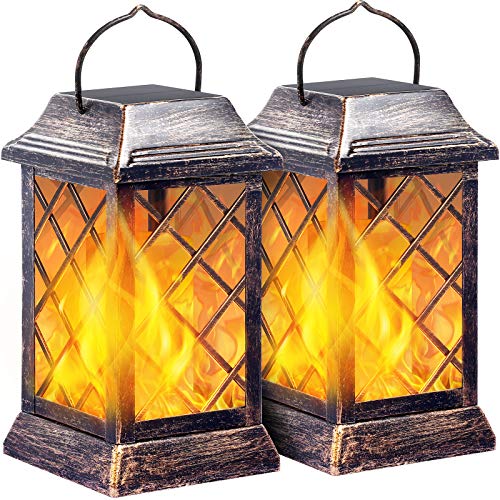 Flickering Flame Solar Lights Outdoor Metal Hanging Lantern (2 Count)