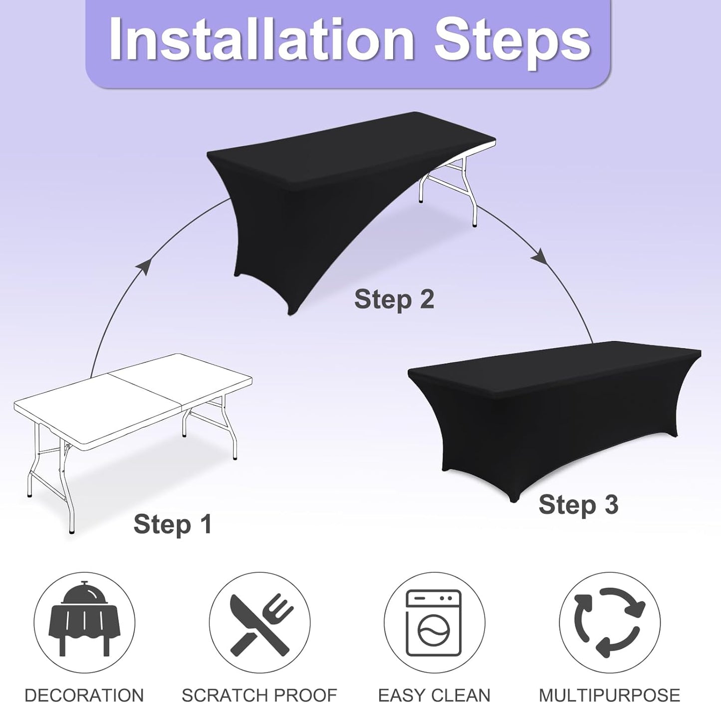ABCCANOPY 6 FT Black Spandex Table Cover Wrinkle Resistant Fitted Stretch Tablecloth Reuse for Rectangular Folding Table Patry Event Wedding Banquet Protector 2 Pack