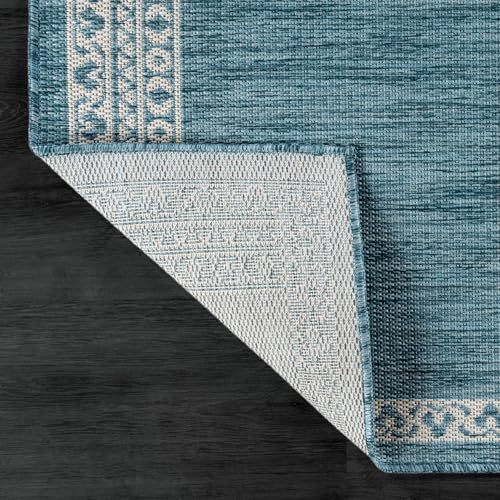 Outdoor Rug 5x7 Medallion Aqua Modern Area Rugs for Indoor and Outdoor Patios Kitchen and Hallway Mats Washable Porch Deck Outside Carpet (35 Sq Ft)