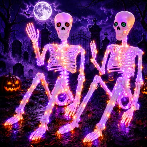 2Pack36 Halloween Skeleton Decoration with Orange&Purple Light (Orange&Purple Light)
