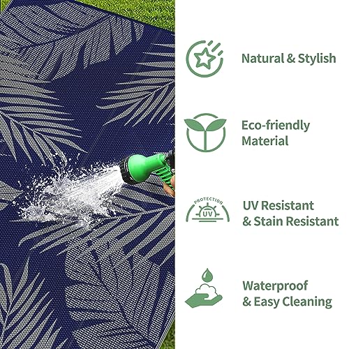 Outdoor Rug Waterproof Plastic Rugs 10'x14' for Camping Blue Grey