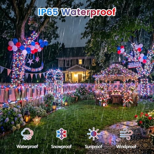 2pack 500LED Solar String Lights Outdoor Waterproof Red White Blue (180 Foot)
