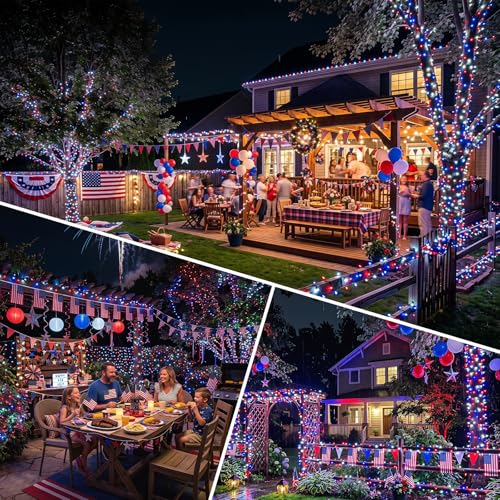 2pack 500LED Solar String Lights Outdoor Waterproof Red White Blue (180 Foot)