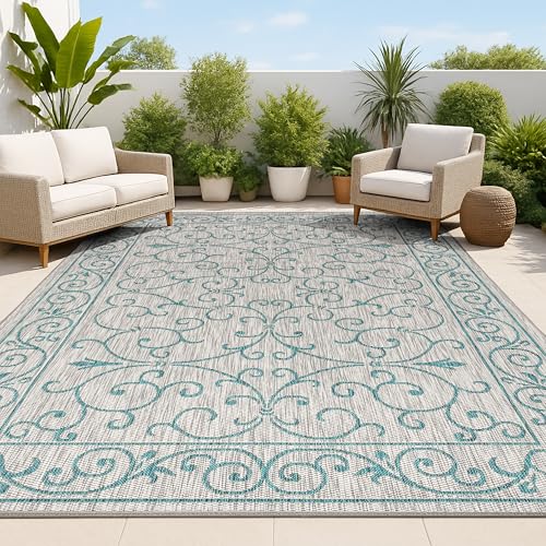 Vintage Filigree Indoor Outdoor Area Rug 6X9 Gray