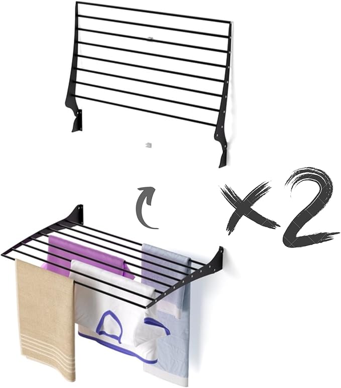 foxydry Fold, Wall Drying Rack, Vertical Drying Rack for Indoor and Outdoor Aluminium and Steel (Black - Closing Up, 2X Fold 80)