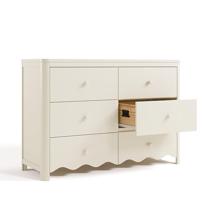 Storkcraft Casablanca 6 Drawer Dresser (Frosted Oat) – GREENGUARD Gold Certified, Nursery & Kids' Bedroom with Spacious Storage, Interlocking Drawer System, Easy Assembly with Pre-Installed Tracks