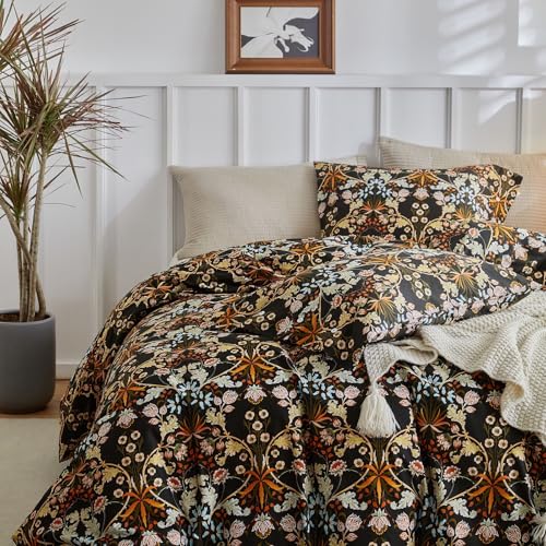 Queen Comforter Set Vintage Paisley Floral Comforter Set with Flowers Leaves Pattern Fluffy Soft Vibrant Bohemian Floral Bedding Set Cottagecore Botanical Flowers Comforter with 2 Pillow Shams