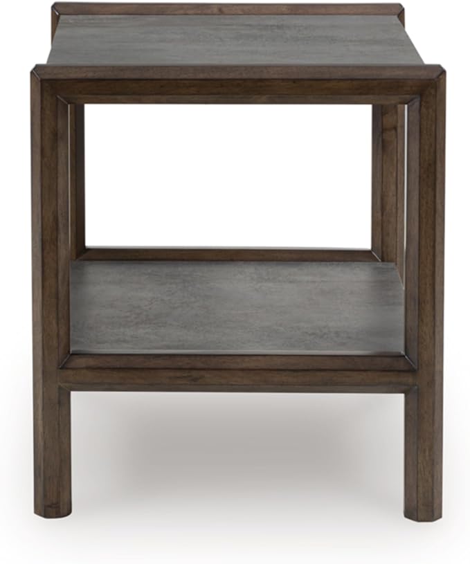 Signature Design by Ashley Kallenny Contemporary End Table with Faux Cement Top and Open Shelf, Dark Brown & Gray