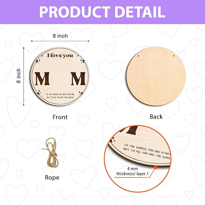 DIY Mothers Day Handprint Craft Wooden Hanging Sign, Babys First Mothers Day MOM Handprint Keepsake Gift, 1st New Mommy Mama Crafts Birthday Gifts from Kid PreK Activity, To The World You Are A Mother