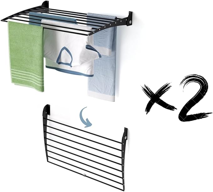 foxydry Fold, Wall Drying Rack, Vertical Drying Rack for Indoor and Outdoor Aluminium and Steel (Black - Closing Down, 2X Fold 80)