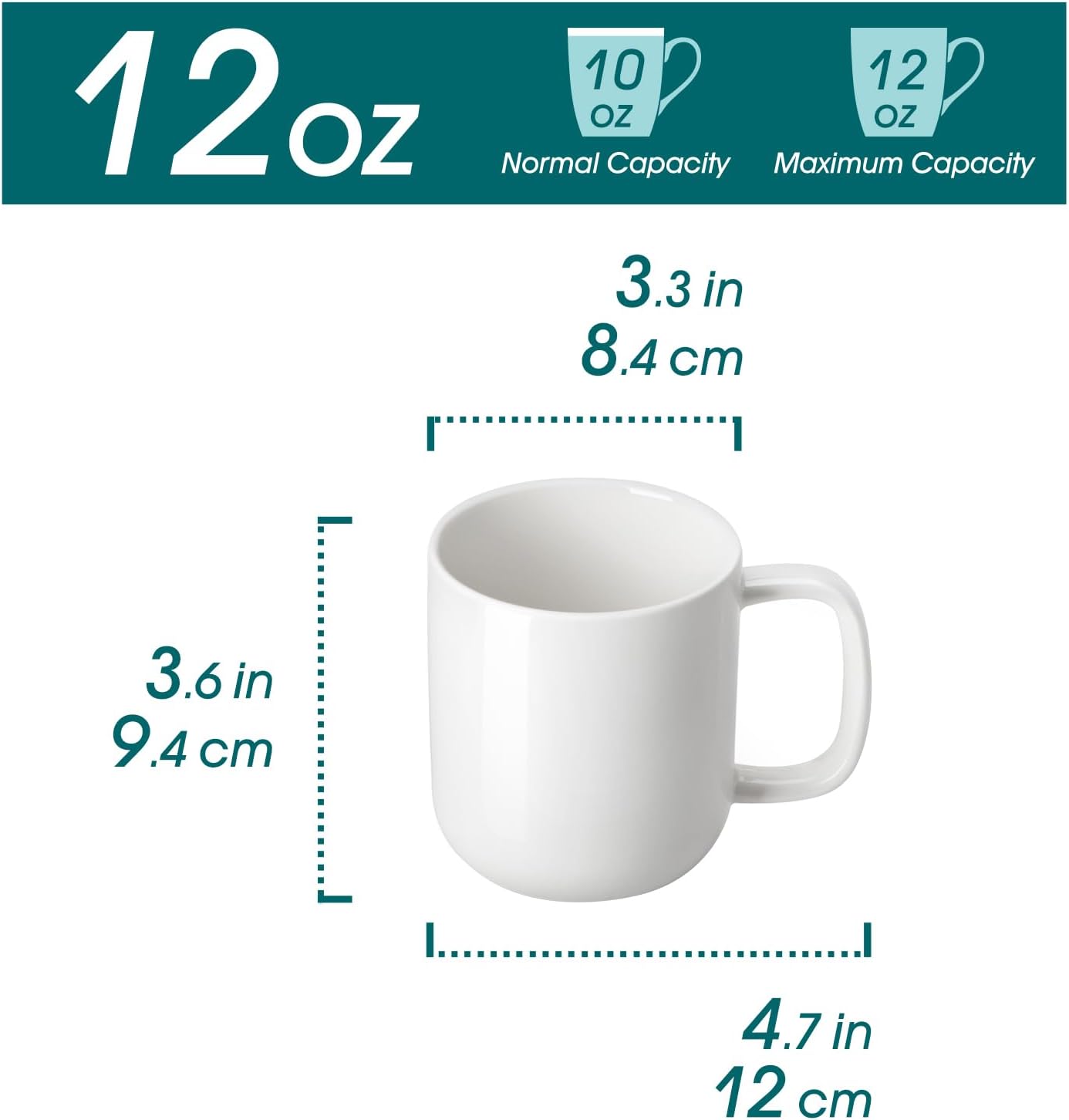 vancasso Porcelain Coffee Mugs Set, 12 oz Ceramic Coffee Cups for Latte Hot Tea Cappuccino Cocoa Milk Cups Set of 6, Dishwasher & Microwave Safe, White