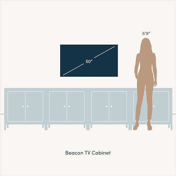 Nathan James Beacon Accent Natural Sideboard Storage Cabinet TV Stand with Adjustable Interior Shelf and Seagrass Doors, for Hallway, Entryway or Dining Room, Light Brown/White, Set of 4