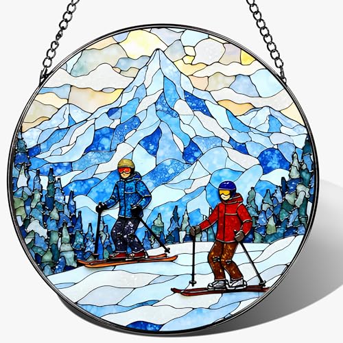 8'' Snowy Mountain Skiers Sun Catcher Ornament
